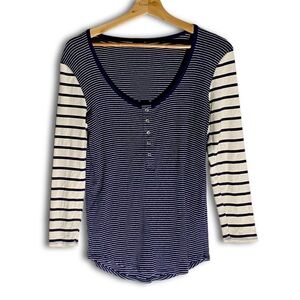 J.Crew Modal Navy/White Mixed Stripe Pattern Henley Shirt
